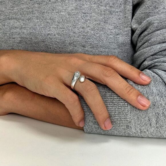 Silver Plated Adjustable Minimalist Drop Band Jewelry Rings - Picture 5 of 9